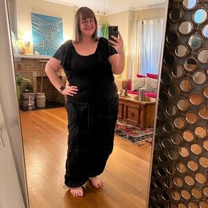 Anthropologie 2X Maeve short sleeve black knit top